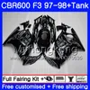 + Tanque para HONDA CBR600FS CBR600RR CBR600 F3 1997 1998 Bodys chamas brancas quentes 290HM.54 CBR 600 F3 FS CBR 600F3 97 98 CBR600F3 97 98 Carenagem