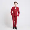 Hot Red Boys Formal OccasionTuxedos Notch Lapel Two Button Center Vent Kids Wedding Tuxedos Child Suit (Jacket+Pants+Bow Tie+Vest)