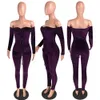 Women Velvet Jumpsuits 2 Piece Outfits Long Sleeve Bodysuit Tops Skinny Long Pants Jumpsuit Tracksuit Sets