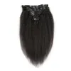 Kinky Proste klipsy w ludzkich rozszerzeń włosów 100g 7 sztuk Zestaw brazylijski grube Yaki Clips Machine Made Remy Natural Black Human Hair Weaves