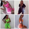 Kobiety Reflectle Stripe Stroje Sportowe Koszulka Koszulka Zestaw Dres Zbiornik Crop Top Tight Krótki Krótki 2 sztuk Slim Sexy Jogging Sportswear AAA2109