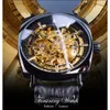 ForSining Mens Golden Gear Movement Black Unique Square Dial Mens Mechanical Skeleton Wrist Watches Top Brand Luxury Male Clock231T