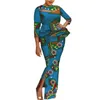 African Wax Print Two Piece Set Bazin Riche Embroidery Flower & pearls women sets Dashiki Crop Top and Skirt Sets WY3698