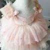 Robe de demoiselle d'honneur rose 2019 petite robe de bal volants couches en dentelle à plusieurs niveaux enfants fête d'anniversaire de mariage vacances robes d'événement formelles pour tout-petit