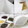 Witte Kraft-stand omhoog tassen herbruikbare rits papieren zak met venster voor snack cookie vochtbestendige verpakking tas