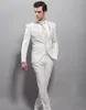 Fashion White Groom Tuxedos Notch Lapel Slim Fit Groomsmen Ślub Smokingi Popularne Męskie Formalne Blazer Prom Kurtka Kostium (kurtka + spodnie + krawat) 1596