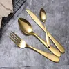 free shipping Gold Cutlery spoon fork knife tea spoon Matte Gold Stainless Steel Food Silverware Dinnerware Utensil