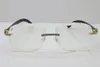 Wholesale- T8200762 Nieuwe Unisex Bril Hot Self-Made Optical Ridless Big Stones White Inside Black Buffalo Horn Eyewear