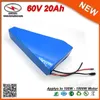 1800W 60V Lithium ion Battery Triangle shap 60V 20Ah Built in 3.7V 2500 mAh 18650 cell 30A BMS with 2A Charger FREE SHIPPING