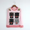 ファッションフリー送料ピンク長袖女性のセータータイガープリント蜂刺繍スパンコールプルオーバー女性Blusas de Inverno Feminina DH063