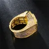 Personalizado 18 K chapado en oro CZ Cubic Zirconia Star Ring Hip Hop Bling Anillos Joyas de diamantes para hombres 24 mm Tamaño 8 a 11