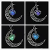 Glowing In The Dark Pendant Necklaces Hollow Moon & Heart Choker Necklace Collares Jewelry