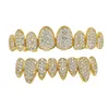 Новые полноцветные цирконовые зубы Grillz сверху и снизу 18-каратного золота, серебристого цвета, грили для зубов, рта, хип-хопа, модные украшения, рэпер Jewelry268V