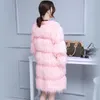 Mode- Winter rosa süßer Kunstpelzmantel Frauen lang haarig gestreift plus Größe Kunstpelzjacke 6xl hochwertige Damenmode 2018