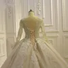 Ball Gown Wedding Dresses Crystal Pearl Beaded V Neck Long Sleeve Sweep Train Bridal Gowns Custom Made Wedding Gown 279t