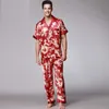 2017 Retro Mode V-hals Korte Mouw Pyjama Soft Smooth Fake Silk Pyjama voor Mannen met L XL XXL met Printing SY018