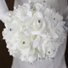 White Ivory Bridal Bridesmaid Flower Wedding Bouquet Artificial Flower Rose Bouquet Crystal Bridal Bouquets