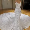 Correias Espaguetes Sereia Vestidos de Noiva 2019 Lace Applique Tribunal Trem Vestidos Bridais Plus Size Personalizado Feito Robes de Mariée