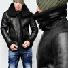 Men Winter Leather Jacket Highneck Warm Fur Liner Lapel Leather Zipper Outwear Coat Thick Warm Jacket Veste Cuir Homme