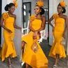 Trendy African Hoge Mermaid Avondjurken Geel 2019 Ruche Cocktail Plus Size Pageant Jurken Speciale Gelegenheid Prom Dress Party Formal