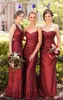 Burgundy Sequins Mixed Styles Bridesmaid Dresses Ruched Spaghetti Straps Strapless V Neck Garden Maid of Honor Gown Formal Evening Wear