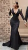 Sexy Plus Size Black Girl Prom Dresses Gold Lace Formal Evening Gowns Mermaid Dress Long Sleeves Backless Black Prom Dresses9504165