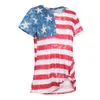 Camiseta informal de camuflaje militar con bandera americana para mujer, camiseta de manga corta con cuello redondo para verano, camiseta retorcida
