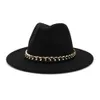 2020トレンディな模造ウールは金属チェーンヴィンテージヴィンテージの大きい縁のジャズtrilby帽子女性レディースパーティードレス帽子