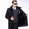 Middle aged wool Jacket long lapel rabbit hairs collar Clothing fashion male high grade cashmere pure color long Woolen coat