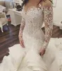 Plus Size 2019 Fashion Mermaid Wedding Dresses New Arrival Lace Long Sleeve Muslim Vestido De Noiva Romantic Appliques Ruffles Wedding Gowns