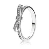 パンドラ100％スターリングシルバーローズゴールドメッキ女性の結婚指輪オリジナルボックスセットのための繊細な弓Czダイヤモンドリング