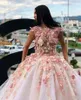 Illusion Jewel Ball Gown Prom Dresses Flower Lace Applique Floor Length Evening Dresses Beautiful Cocktail Pageant Gowns