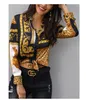 Sıcak Satış kadın Dikiş Tops Moda Roman Baskılı Uzun Kollu Gömlek Seksi Kişilik Bluz Gömlek Ücretsiz Kargo