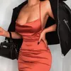 Neon Satin 2019 Summer Women's Belted Midi Ärmlös Midi No Backside Style Party Dresses for Sexy Club Dresses