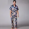 2017 Retro Moda V Boyun Kısa Kollu Pijama Yumuşak Pürüzsüz Sahte İpek Pijama Erkekler için L XL XXL ile I ile SY018