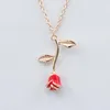 Wholesale-Trendy Rose Flower Pendant Necklaces for Women Girl Red Rose Flower Charm Statement Necklace Party Jewelry Valentine's Day Gift