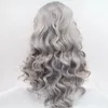 Bezpłatna część Natural Long Wave Grey Wig High Temperature Fiber 360 Koronki Syntetyczna Koronka Przednia peruka dla białych kobiet