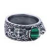 S925 Silver Tiger Head Anel Retro Sterling Silver Inclaid Malachite Double Tiger Head Ring Men and Women Trend Hip Hop Turquoise RI287L