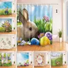 Easter Shower Curtain 3D Rabbit Egg Printed Polyester Shower Curtain Waterproof Bathroom 180*180cm Curtain Easter Bathroom Decor