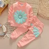 2023 Roupas de primavera Crianças roupas de bebê Novo terno de flor de fêmea roupas de grife feminino de 2 peças + calça