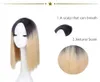 16 polegadas sintéticas sintéticas peruca de cabelos longos wig ombre raiz preta marrom perucas para mulheres cosplay comprimento ombro resistente ao calor