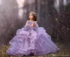 Elegant Lavender Ball Gown Girls Pageant Dresses Cute Appliques Beads Spaghetti Strap Ruffles Tulle Tiered Skirt Long Formal Dress For Teens
