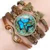 Bracciali in pelle con ciondolo a farfalla vintage per donna Cabochon in vetro animale tessitura corda avvolgere braccialetto regalo gioielli moda
