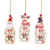 Julgrandekoration hängande trä ihålig Santa Snowman Reindeer Carve Pendant Ornament Xmas Holiday Party Favors XBJK1910