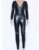 Tuta da donna Pagliaccetti Shiny Sexy Batwoman Black Lace-Up Stretch Stretch PVC Guarda il latex Catsuit Catsuit Faux in pelle tuta adulto Catwomen Costum