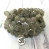 MG0584 Natural Labradorite 108 Mala Women`s Necklace 8 mm Gemstone Ohm Charm Bracelet Personal Power Yoga Bracelet