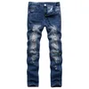 2018 new fashion high street men's jeans zipper knee knocked ragged hole male club denim fabric elastic skinny ripped trousers