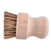 Kök Sisal Palm Brush Round Handle Bamboo Wood Cleaning Scrubbers för tvätt av gjutjärnspanna Pot7745646