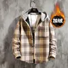 Long Sleeve Thickening Hooded Plaid Shirt Warm Winter Shirts Men Plus Size Oversize Thick Flannel Mens Casual Clothing II50CS