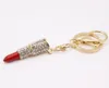 Ny läppstift nyckelkedja härlig festgåva för kvinnor flickor mode smycken metall kristall läppstift nyckelringar väska bil tillbehör nyckelring hel
